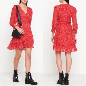 All Saints Keva Remix Two-Tone Long Sleeve Mini Dress Tiger Animal Print Zebra M